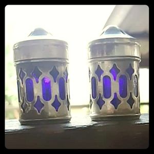 *Antique*SilverPlate* Cobalt Blue Glass Shakers